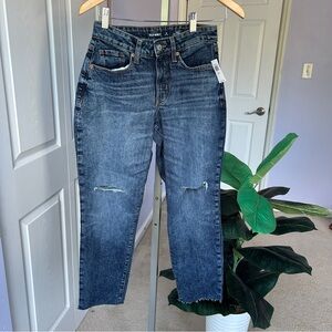 NWT Old Navy High Rise Curvy Straight Jeans Petite 4P Raw Hem Distressed
